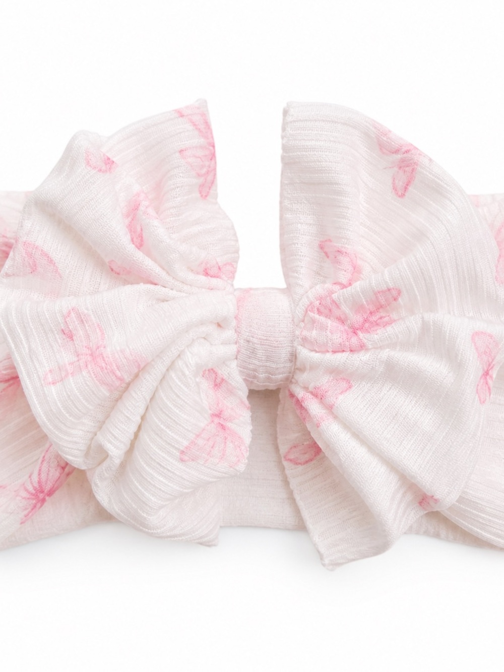 Baby bow headwrap - white & pink ribbed fabric